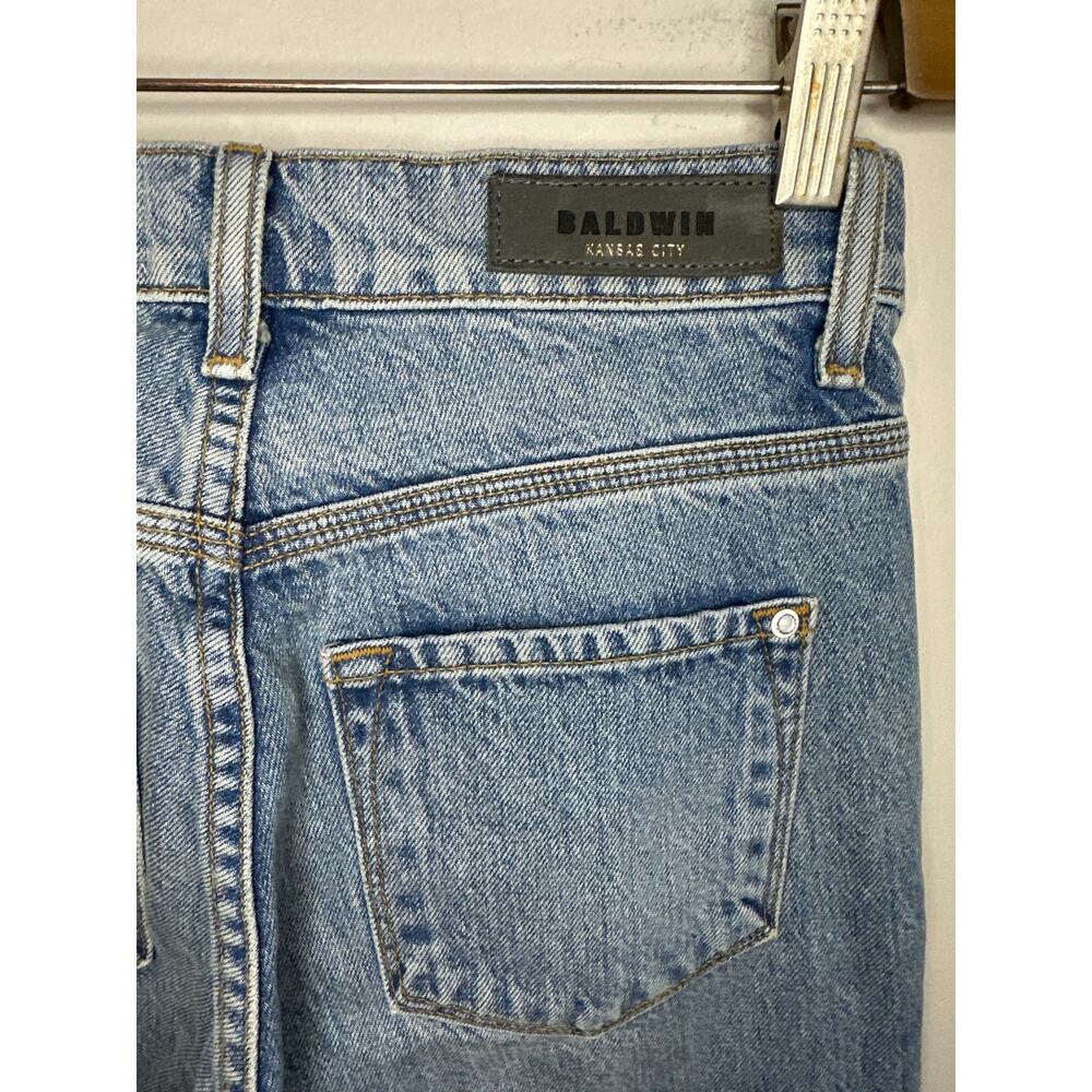 Baldwin‎ Jeans Willow Mid Rise Flare Two Tone Raw Hem Denim Size 24 Blue - Picture 7 of 11